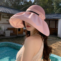 Sunscreen Hat Women's Summer UV Protection 2024 New Sun Hat Empty Top Hat Cover Face Big Brim Beach Sun Hat