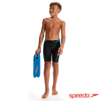 【SPEEDO】男孩 運動及膝泳褲 HyperBoom Logo(黑/藍)