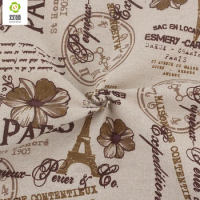 Coffee Color Pattern Cotton Linen Metre Fabric DIY Decoration Fabric For Patchwork Curtain Cushions, 155*50CM M92
