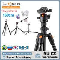 CZ RU K&amp;F CONCEPT Portable Camera Tripod Stand Aluminum Alloy 160cm 8kg Payload Travel Tripod with Carrying Bag for DSLR Cameras