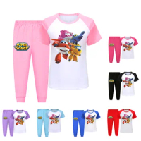 New Kids Pajamas Set Children Sleepwear Cartoon Super wings Pyjamas Pijamas Baby Boys Girls Top Pants Cotton Nightwear Clothes