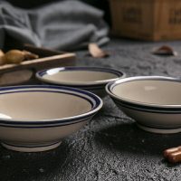 中國風老式敞口碗斗笠中式藍邊喇叭碗餐具小酒碗菜碗復古懷舊商用