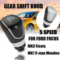 5/6 Speed Gear Shift Knob Chrome Black Leather Gaiter Boot Cover For Ford Focus MK2 Focus MK3/Fiesta MK7/Mondeo MK4 Transit