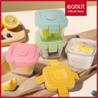 Eatkit Wadah Mpasi Bayi Square Kaca 170ml Eatkit Peralatan Penyimpanan Makanan Bayi Aman dari BPA