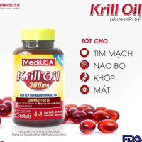 Krill Oil 300mg MediUSA Mỹ (Chính hãng) Bổ sung Omega 3 đỏ,EPA và DHA từ nhuyễn thể-TPBVSK161