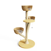 Customized high cat tree scratcher with platform,Sturdy beige metal cat climbing tree for cat