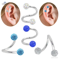 1pc 1.2*8mm S Crystal Ball Tragus Piercing Helix Piercing Oreja Cartilage Earrings Stainless Steel Ear Piercing Orelha Jewelry