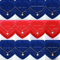 Set Kalung Perak Asli 925 sier Lapis Emas Putih Model Liontin kotak - perhiasan perak wanita