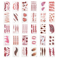 30Pcs Halloween Horror Tattoo Stickers Simulation Scary Bloody Waterproof Temporary Tattoo Halloween Party Decoration