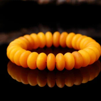 Natural Amber Old Honey Wax Cake Baltic Amber Chicken Oil Yellow Men's and Women's Honey Wax Frosted Bracelet