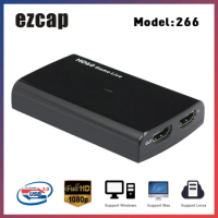 ezcap266 1080P HD Video Game Capture Box for Live Video Support 1080P Video Input and Output MIC Input Black