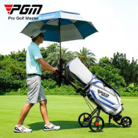 PGM Golf Bag Trolley Three Wheels Foldable with Brakes Equipped with Seat Ice Bag Umbrella Water Cup Holder Golf Push Cart QC006