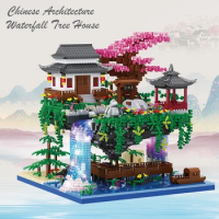 Balody 16260 World Architecture 3D Mini Diamond Waterfall Pool Building Block MOC Mini Street View Sakura Tree House Brick Gifts