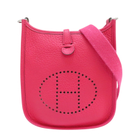 【二手名牌BRAND OFF】HERMES 愛馬仕 粉色 牛皮 MiNi Evelyn 肩背包 A刻