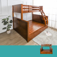【BODEN】森林家具 米莉安雙人&單人實木雙層床架/三人雙層床+二抽床底抽屜(上3.5尺單人+下5尺雙人)