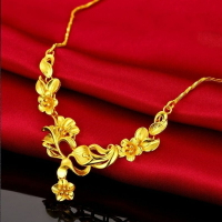 越南沙金郁金香玫瑰花一體項鏈鍍金花朵型項墜時尚久不掉色飾品女
