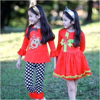 女童套裝 洋裝 麋鹿 聖誕節造型 禮物造型亮片網紗洋裝 Augelute 47072