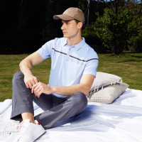 【pierre cardin 皮爾卡登】商務休閒 男款 胸前定位印花短袖POLO衫-水藍色(5247213-35)