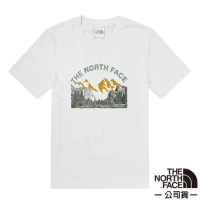 【The North Face】男 胸前戶外山林印花圓領短袖T恤.休閒衫.運動上衣/5AZD-FN4 白色 V