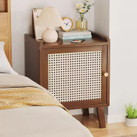 床頭櫃現代實木小型簡約臥室床邊儲物櫃收納藤編北歐小戶型日式