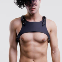 Gay Punk Sexy breast Harness Men Open-chested Leather Harness Vest Starps Male Mature Leather Shoulder Belts Body Bondage