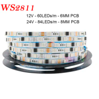 5m Narrow Slim Magic Dream Color Addressable WS2811 LED Strip 60/84leds/m RGB Pixel Flexible Tape External IC 6mm/8mm 12v 24v TV