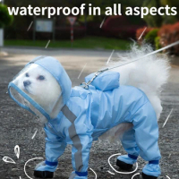 Raincoat for Small Dog, Four Legged, Waterproof, All Inclusive with Feet, Teddy Bear, Rainy Weather Clothes, Pet Bib