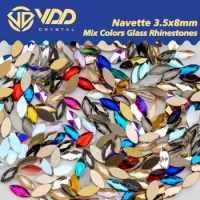 VDD 100/500Pcs 3.5x8mm Navette Mix Color Glass Crystal Rhinestones Flat Back For Nail Art Accessories DIY Crafts Wholesale