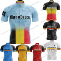 Vintage Vlaanderen Flanders Cycling Jersey Short Sleeve Retro Belgium Cycling Clothing Men Road Bike Shirt Bicycle Tops MTB Wear