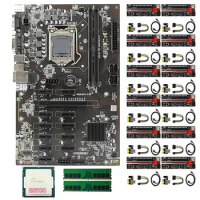 B250 BTC Mining Motherboard 12 PCIE Slots LGA1151 DDR4 DIMM with 12XVer12 Pro PCIE Riser Card+1XG3900 CPU+2X 8G DDR4 RAM