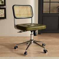 全城熱賣 - 中古藤編電腦椅子靠背家用學習椅可旋轉升降辦公椅舒適久坐書桌椅黑色靠背+墨綠色坐墊+無扶手【原木靠背 升降旋轉】鋼制腳固定扶手
