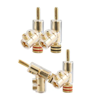 4 Piece 45 Degree Angled Banana Connectors Screw Locking Connectors For AV Receiver,Amplifier Speaker Gold