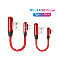 25cm Micro USB Cable Short Portable 90 Degree Type C Fast Charging Data Cord For Powerbank Laptop MobilePhone Charger Wire