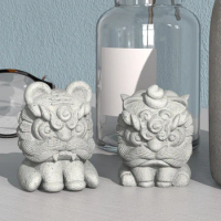 Chinese style cute lion cement decoration mold DIY desktop tea pet mousse chocolate food grade mold