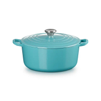 【Le Creuset】琺瑯鑄鐵鍋圓鍋 24cm(土耳其藍-鋼頭-內鍋黑)