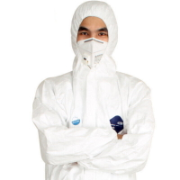 杜邦防護衣1422白色帶帽連體 防護服 實驗室防塵服 防護衣服 一次性工作服 隔離衣【GC144】 123便利屋