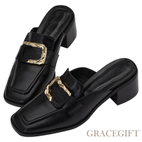 【Grace Gift】紀卜心聯名-雙層蛋糕中跟穆勒鞋 黑