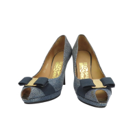 【二手名牌BRAND OFF】SALVATORE FERRAGAMO 菲拉格慕 藍色 漆皮 CARLA 70 魚口 高跟鞋 ＃6D