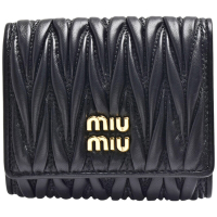 MIU MIU 經典品牌LOGO皺褶小羊皮短夾(黑色)