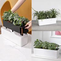 【沐森Green Life】白色長方懶人花盆 雙層自動吸水 花盆(40x13x13cm)