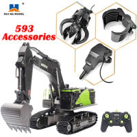 Huina 1593 RC Excavator Accessories Extra Upgrade Kit Alloy Drill Bits Pliers Gripper Alloy Grab Wood Golfer Remote Control Gift