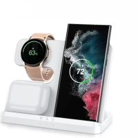 แท่นชาร์จไร้สาย Qi 3 in 1 รองรับ S25 S24 S23 S22 S21 Ultra Note Galaxy Watch 6 5 Active Buds แท่นชาร