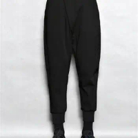 Men's black samurai feet pants male personality diagonal placket casual pants micro-tapered harem pants
