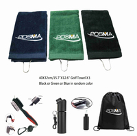 POSMA 高爾夫球毛巾套組 贈黑色束口收納包 GTM010B