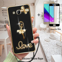เคสเพชรสำหรับ Samsung J2 Prime เคสพร้อมตัวป้องกันหน้าจอเซรามิกและสายคล้องโทรศัพท์ซิลิโคน เชือกเส้นเล