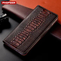 Ostrich Genuine Leather Flip Case For Samsung Galaxy A5 A6 A6s A7 A8 A8s Plus J5 J7 Prime J8 A9 2018 Xcover 5 6 Pro Cover Cases