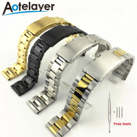 Aotelayer 14mm 16mm 18mm 20mm 22mm 24mm 26mm 28mm 30mm pepejal Stainless Steel Watchband untuk tali