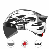 Intergrally-molded Mountain Bike Helmet with Removable Goggles Visor Adjustable Men Women Bicycle Cycling Taillight Helmet