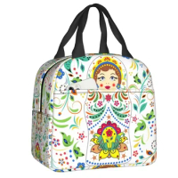 Russia Matryoshka Doll Flowers Lunch Box Women Thermal Cooler Food Insulated Bag Kids School Children Picnic Tote Bags