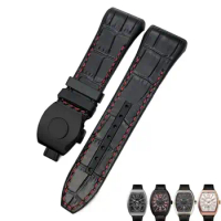 PCAVO For Franck Muller Watch Band 28mm Cowhide Silicone Watch Strap Nylon Rubber Folding Buckle Watch Bands For Men Bracelet